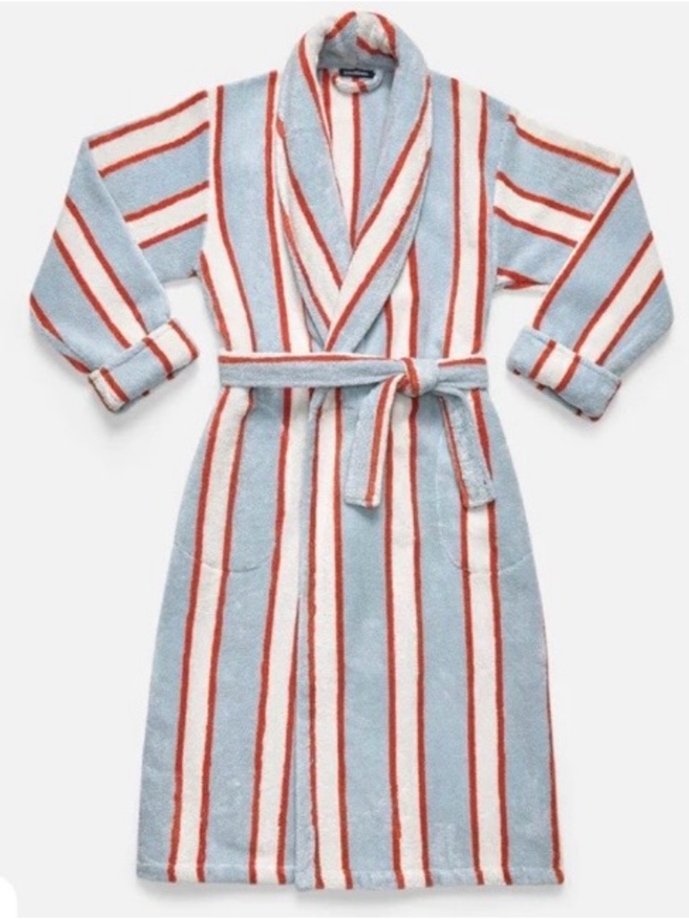 Brooklinen Unisex Blue, Beige & Orange Striped Robe Size L